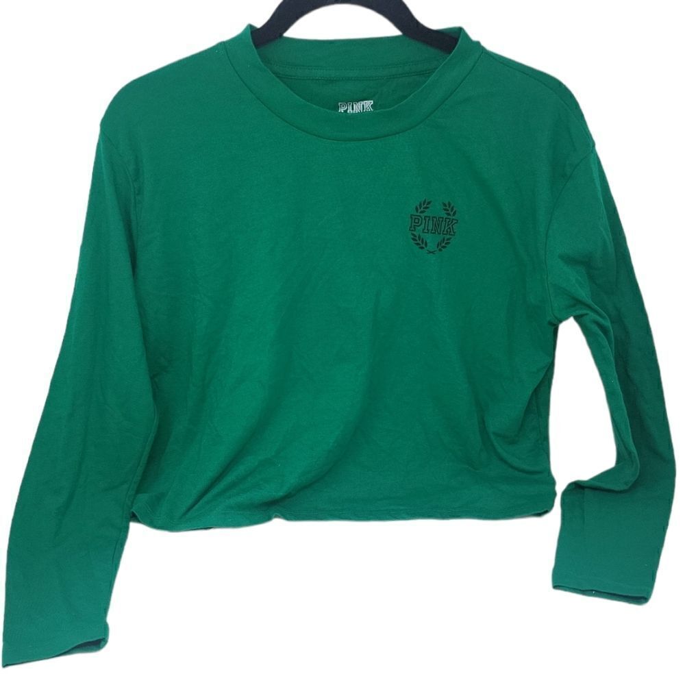 Victoria’s Secret Pink Long Sleeve Crop Top, Size: XS Green w/ Blue Shield